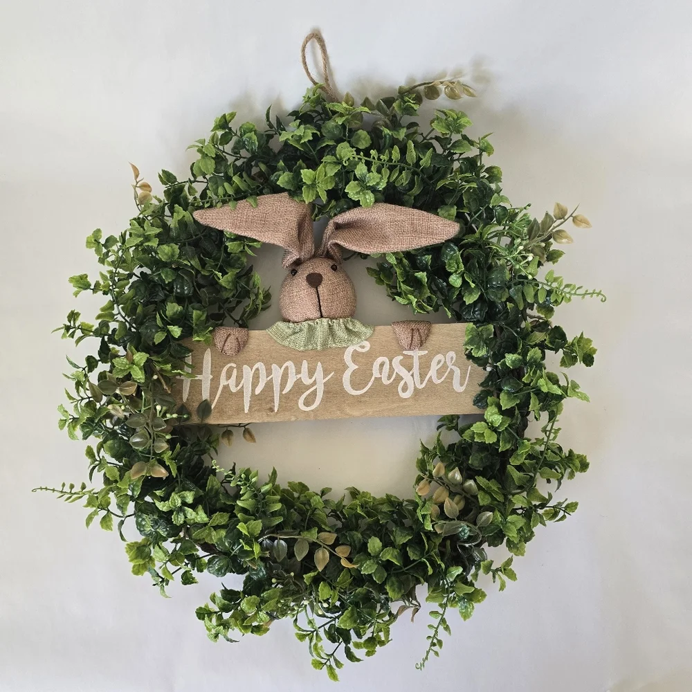 Easter Bunny Rabbit Wreath Rustic Spring Door Decor Burlap Farmhouse